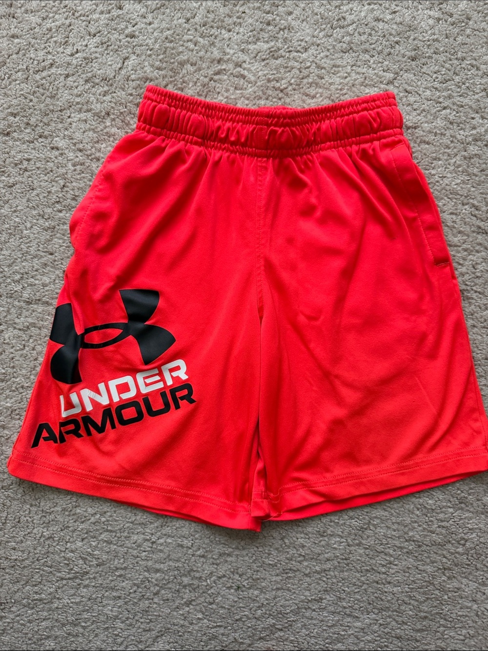 Under Armour Bright Red Athletic Shorts with Black Logo